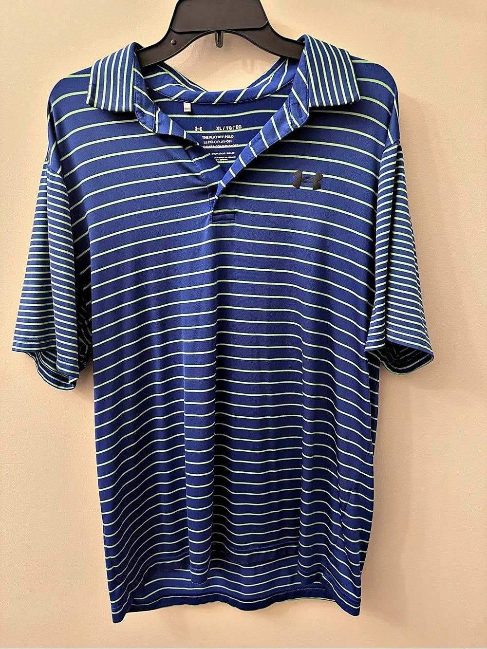 Under Armour The Playoff Polo Striped Blue & Green Polo Size XL